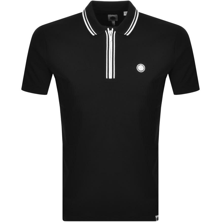 Alternative Image for ProductPretty Green Contrast Zip Polo T Shirt Black1